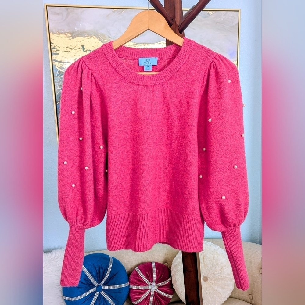 Cece Women's Pink Sweater with Pearl Accents Size XS